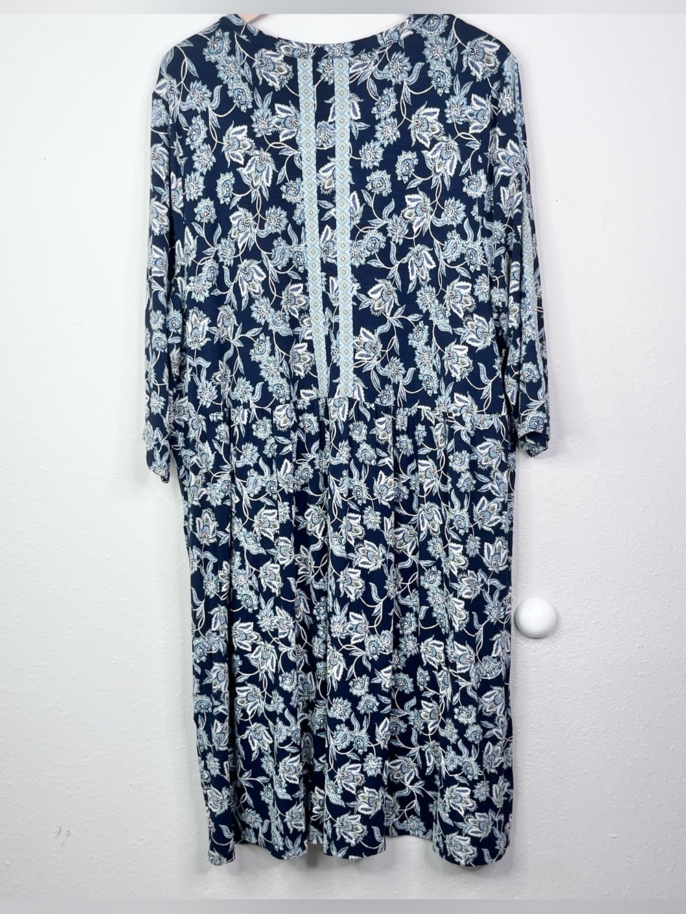 J. Jill Navy White Floral Jersey Knit Shift Style Dress Size 2x 3/4 Sleeve Plus - Picture 9 of 10